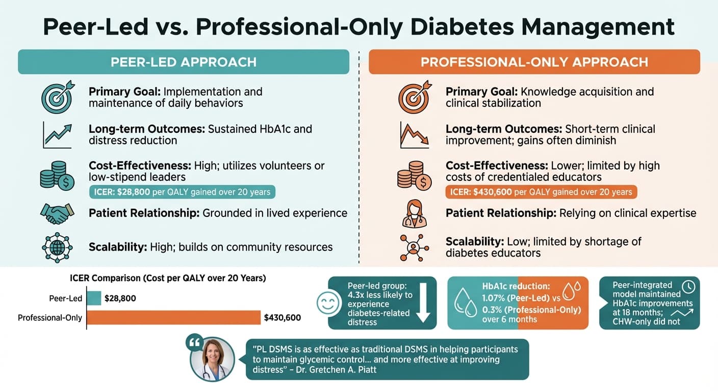 Peer-Led vs Professional-Only Diabetes Management: Outcomes and Cost-Effectiveness Comparison