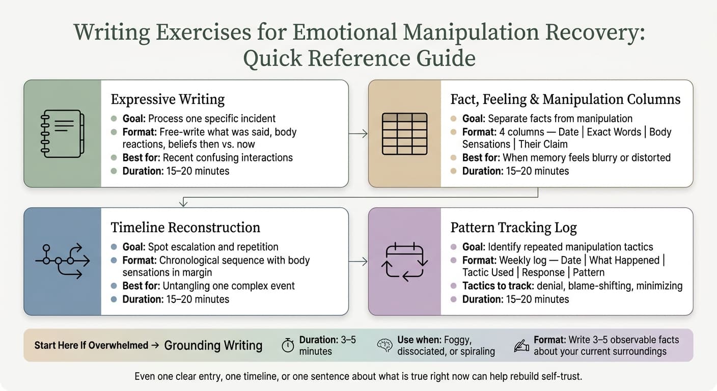 Writing Exercises for Emotional Manipulation Recovery: Quick Reference Guide
